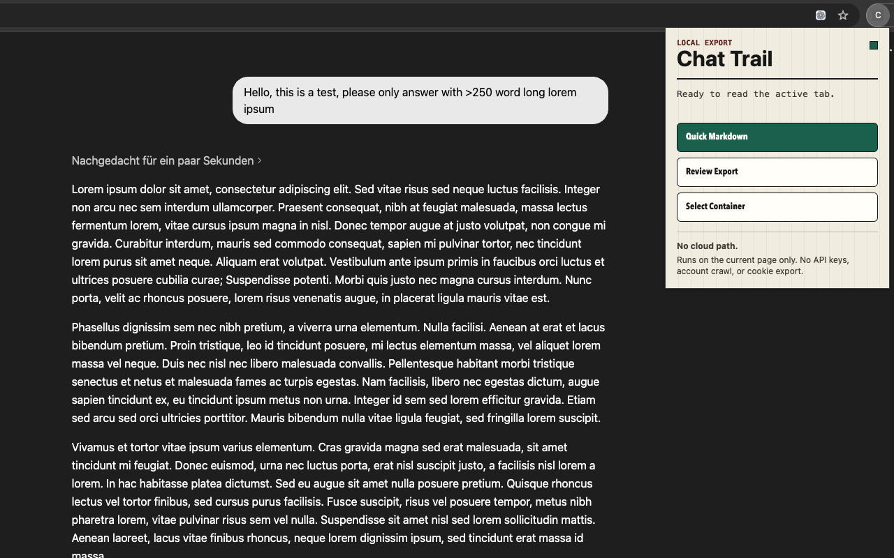 Chat Trail Popup beim Export aus ChatGPT