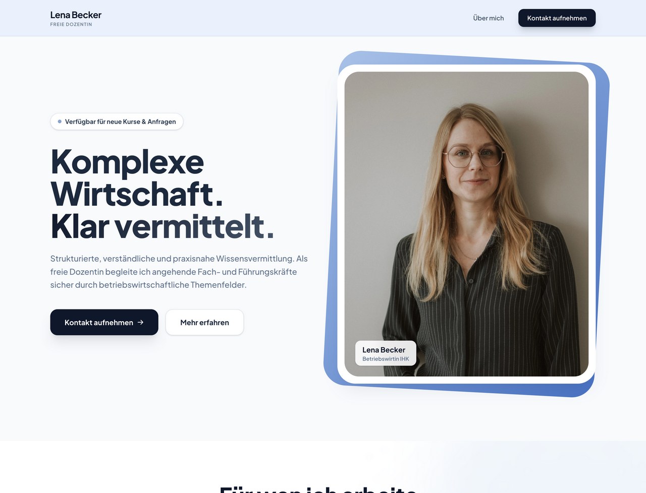 Startseite von lena-becker.de mit Claim und Portrait