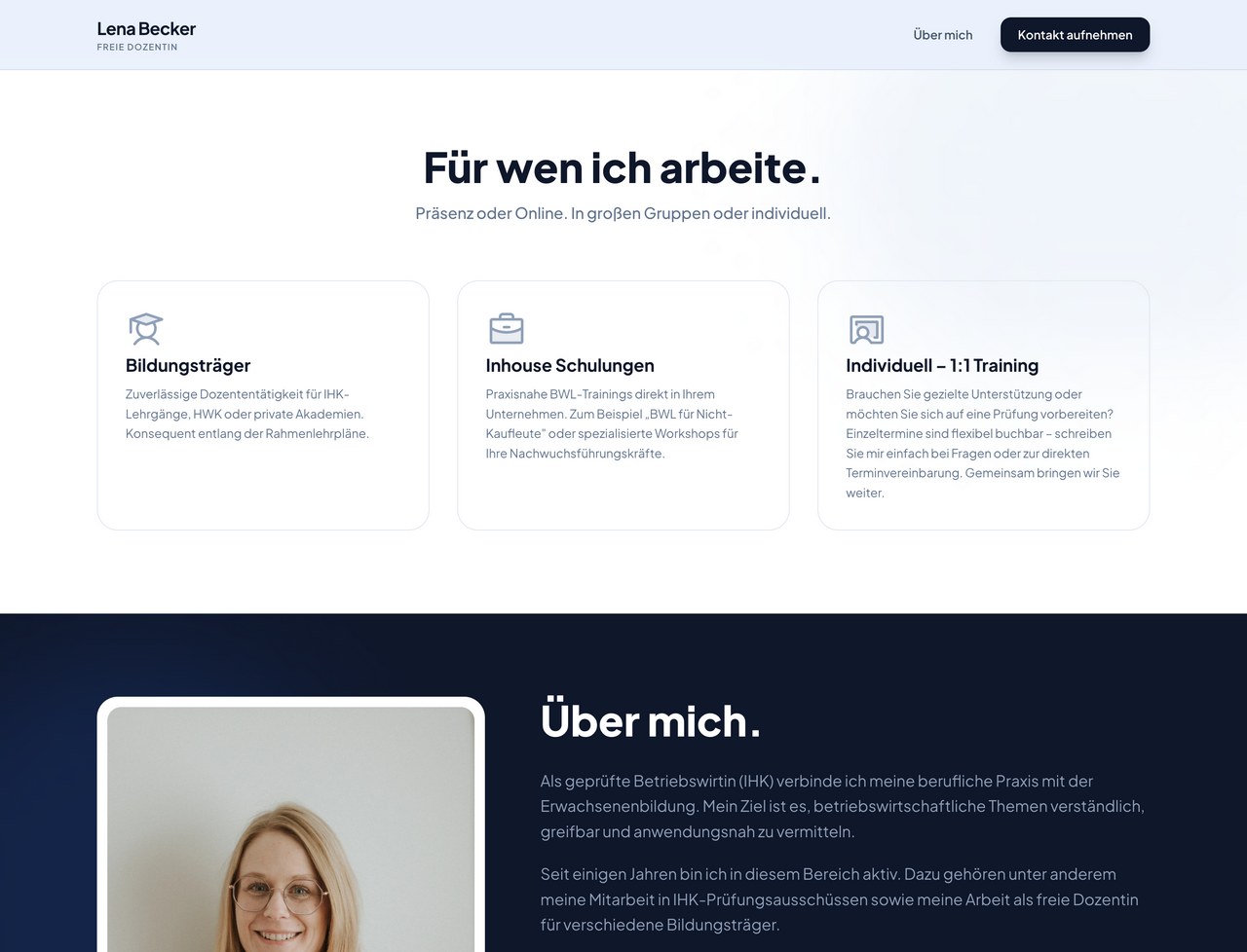 Abschnitt „Für wen ich arbeite“ mit drei Zielgruppen