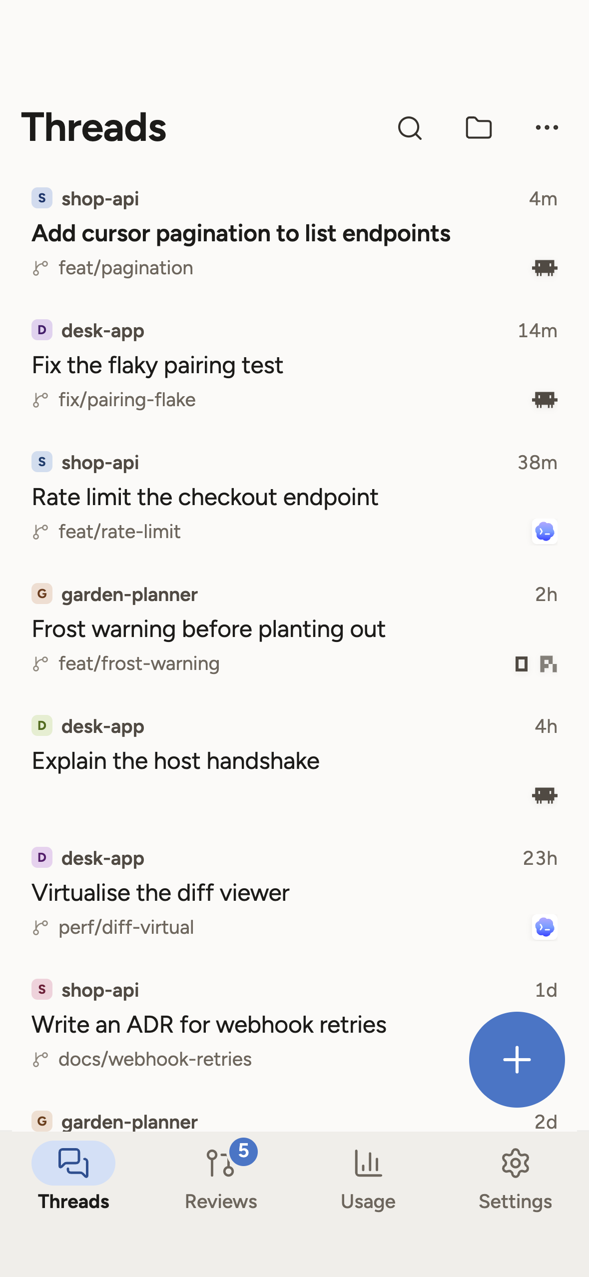 Tau auf dem iPhone mit der Thread-Liste